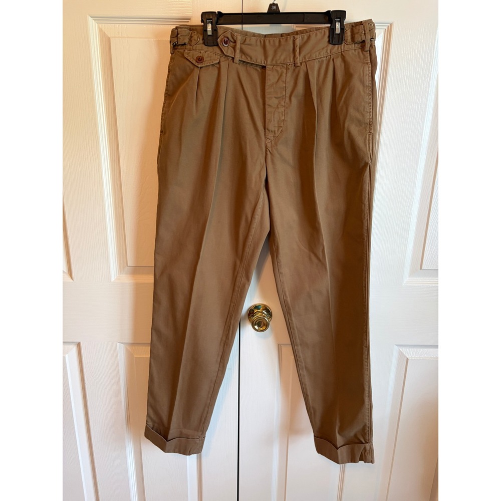 Vintage J Peterman Company Khaki Pleated Chinos Cuffed Button Fly Pants 34x31